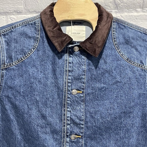 Everlane Blue Jean Jacket with Brown Collar - Picture 3 of 9